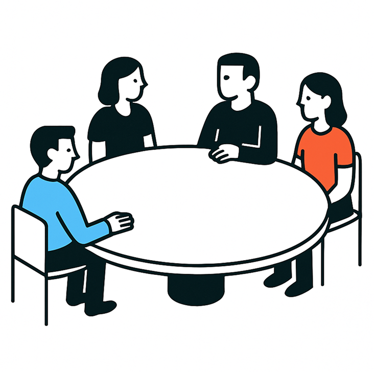 Illustration of people around a table in a meeting
